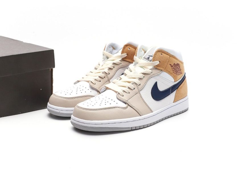 Air Jordan 1 Mid White Tan Navy - Image 8